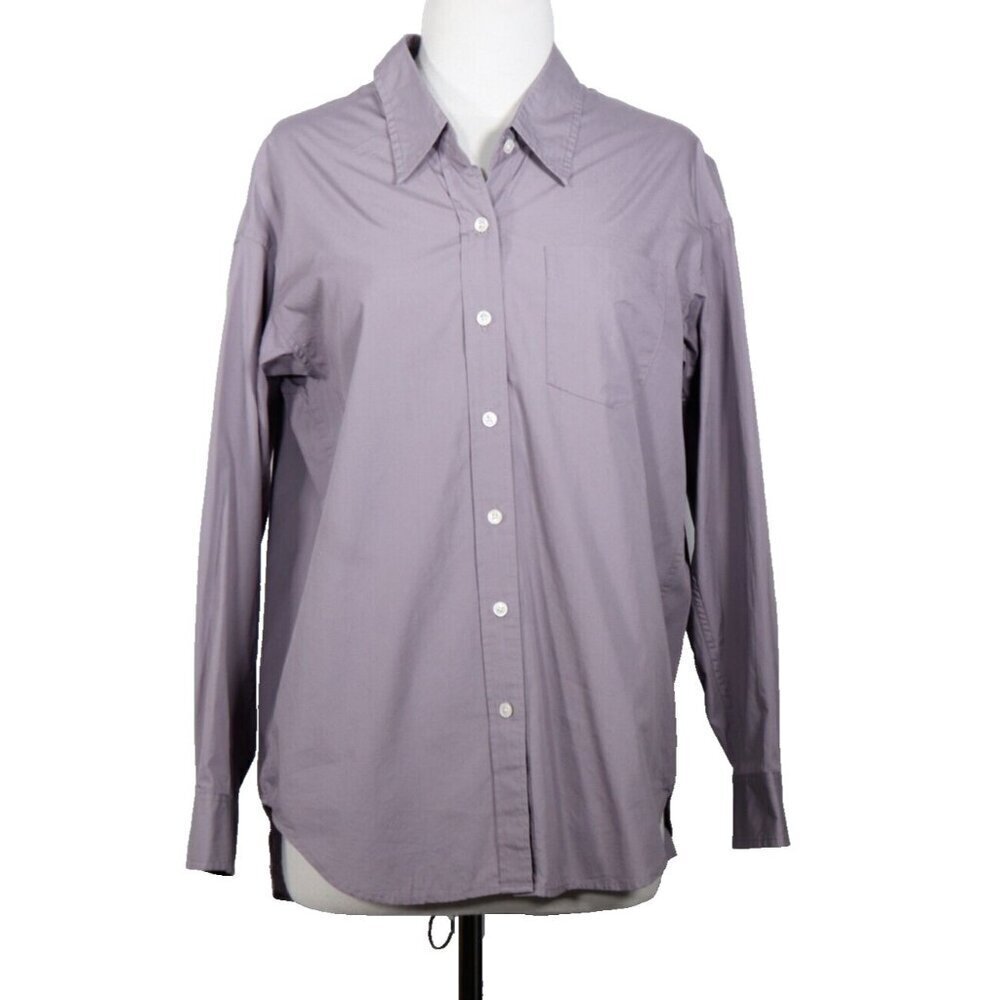 Wilfred Free Women's 2XS Purple Blouse Button Up Shirt 100% Cotton Front Pocket